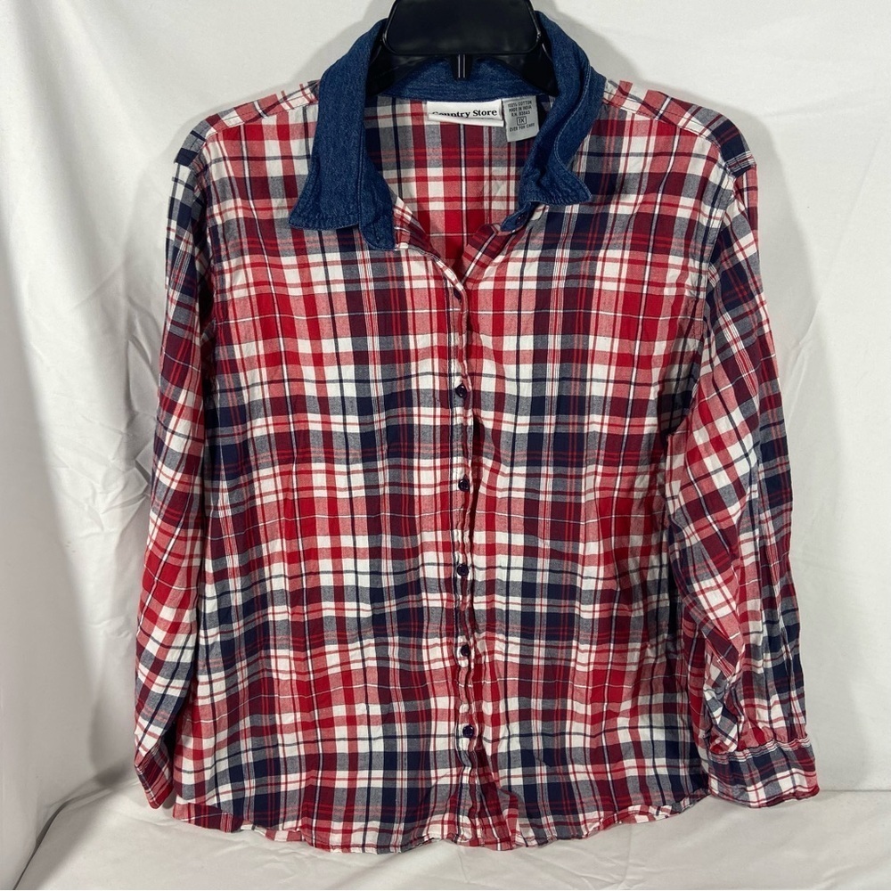 Country Store Women’s Red Blue Plaid Button Down Shirt Size 1X Ranch Holiday